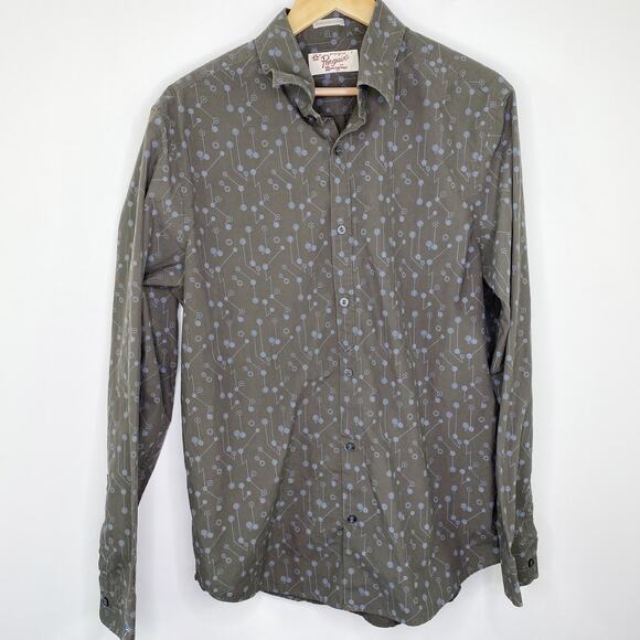 Penguin Munsingwear Brown Blue Printed Button Up Shirt Men's Size Large L - Picture 1 of 6